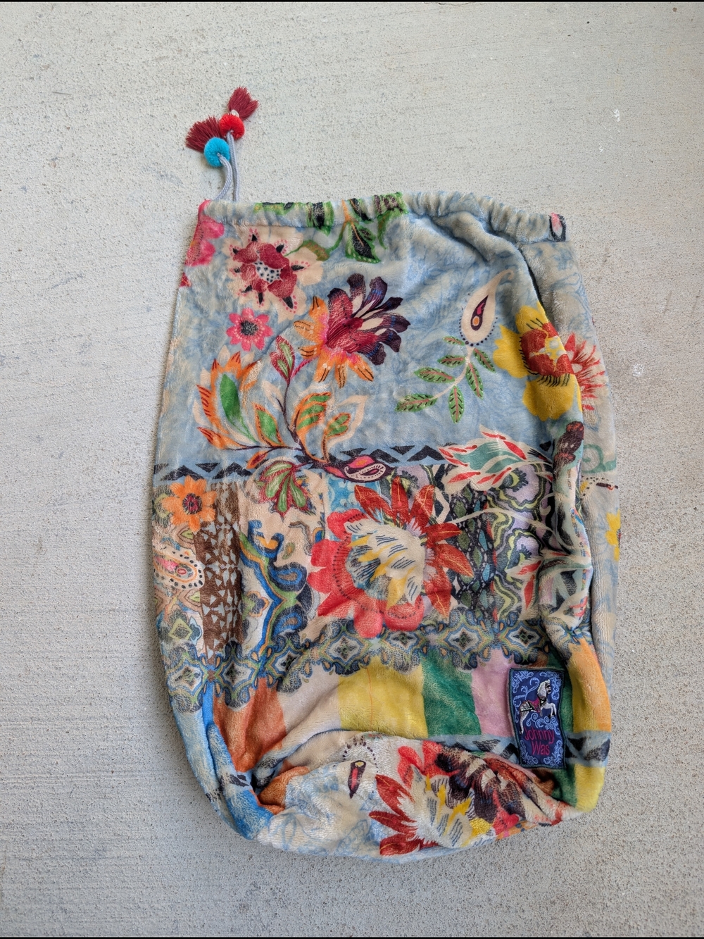 Johnny Was Boho Drawstring Blanket Bag Floral Print Travel Yoga Storage Bag